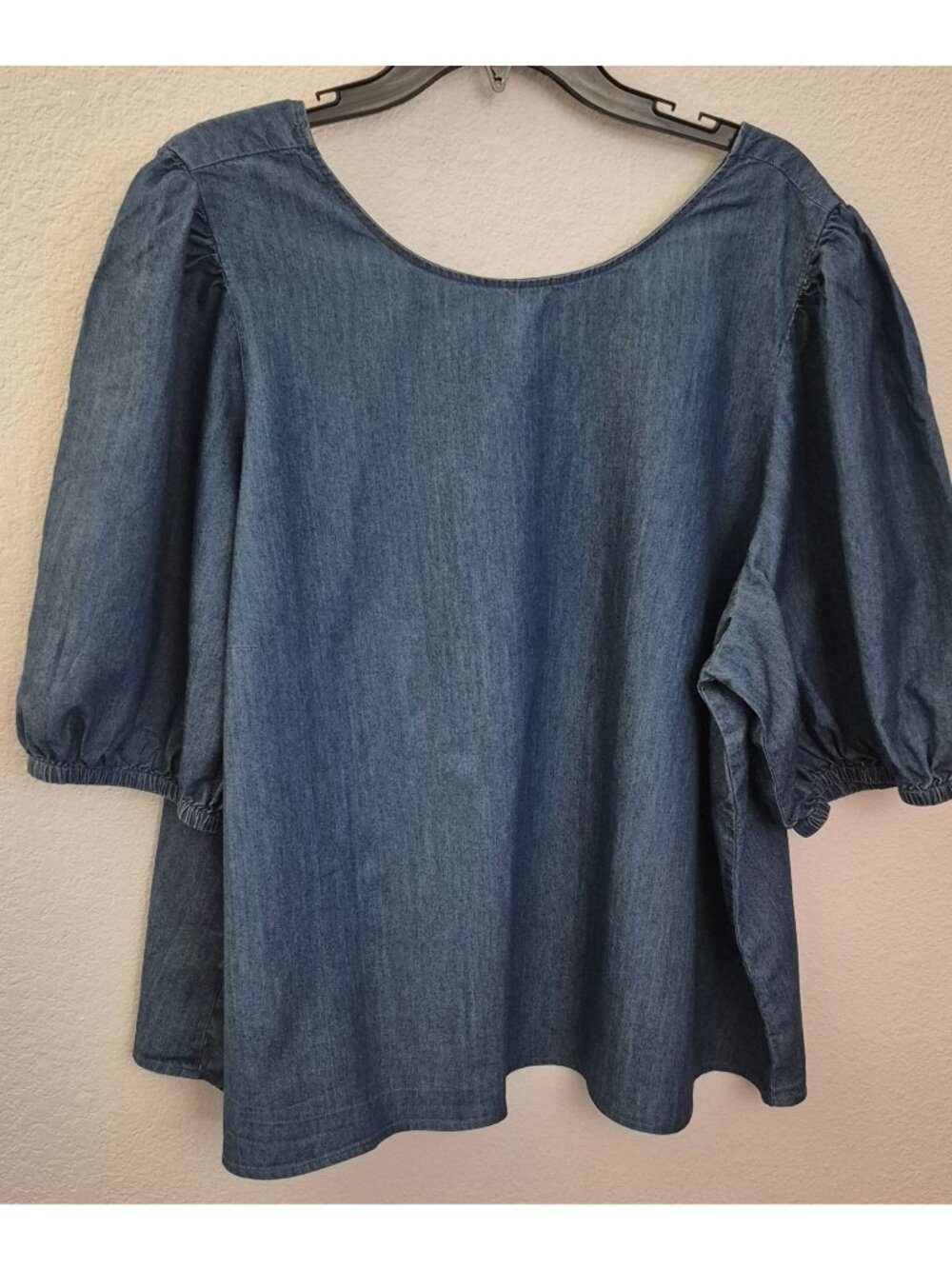 Eloquii Puff Sleeve Denim Cotton Blend Pullover Tunic Top Size 24 EUC